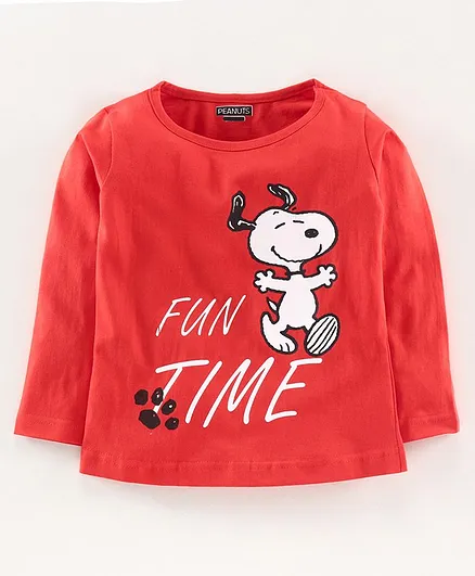 Eteenz Full Sleeves Top Snoopy Print - Red