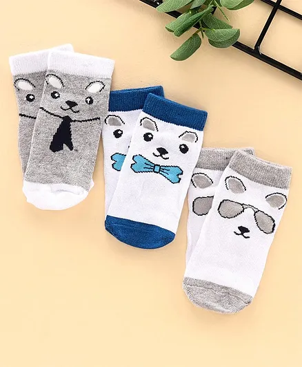Cutewalk by Babyhug Anti Bacterial Ankle Length Socks 3 Pairs - Grey Blue