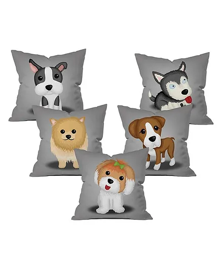 StyBuzz Cushion Covers Dog Print Pack Of 5 - Grey