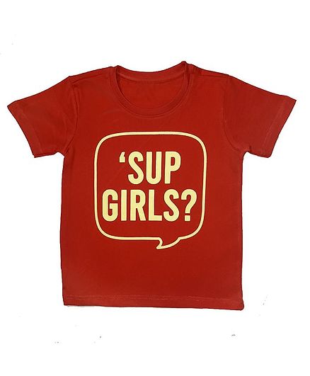 Orange Republic Half Sleeves Sup Girls Printed Tee - Red