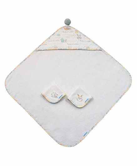 Abracadabra Cotton Terry Hooded Towel With 2 Face Napkins - White