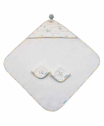 Abracadabra Cotton Terry Hooded Towel With 2 Face Napkins - White