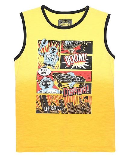 GINI & JONY Sleeveless Boom Printed Sando - Yellow