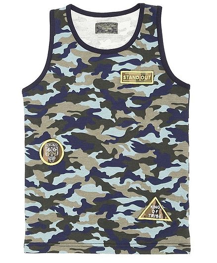 GINI & JONY Sleeveless Camouflage Print Detailing Sando - Green