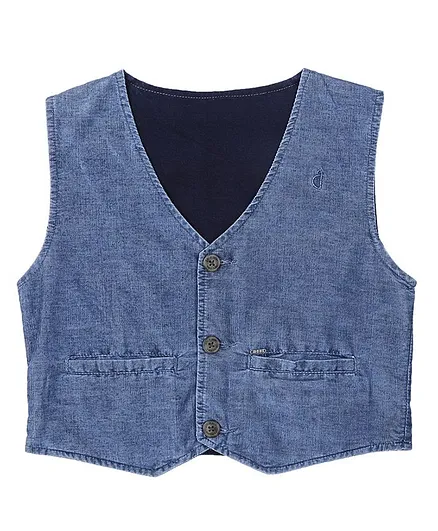 GINI & JONY Sleeveless Solid Waistcoat - Dark Blue