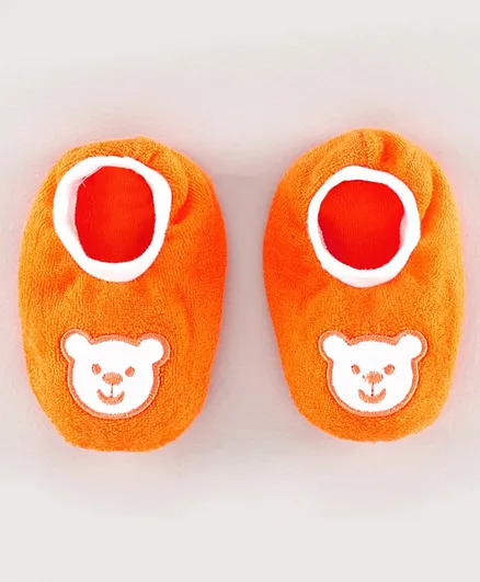 Babyhug Cotton Terry Booties Bear Embroidery - Orange