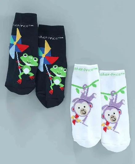 Bonjour Ankle Length Socks Pack of 2 - Navy Blue White