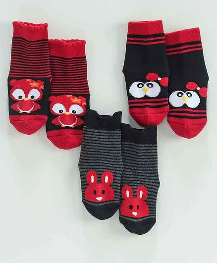 Bonjour Ankle Length Socks Pack of 3 - Black Red Grey