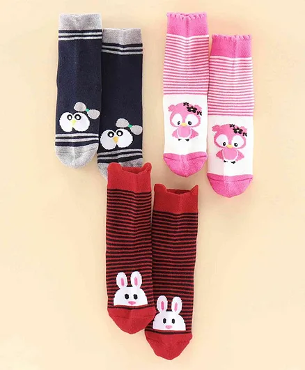 Bonjour Ankle Length Socks Pack of 3 - Blue Red Grey