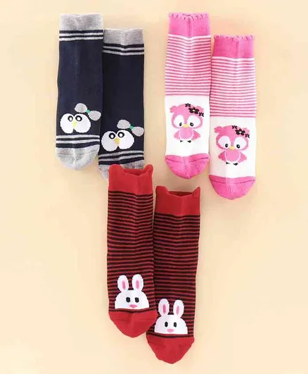 Bonjour Ankle Length Socks Pack of 3 - Red Grey Pink