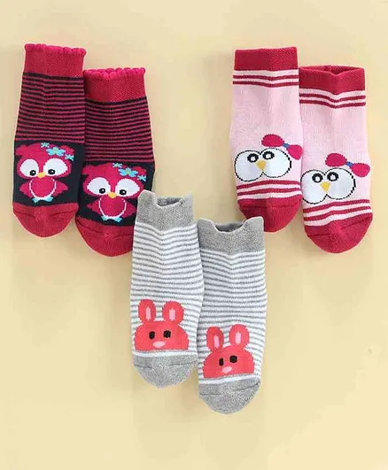 Bonjour Ankle Length Socks Pack of 3 - Pink Grey