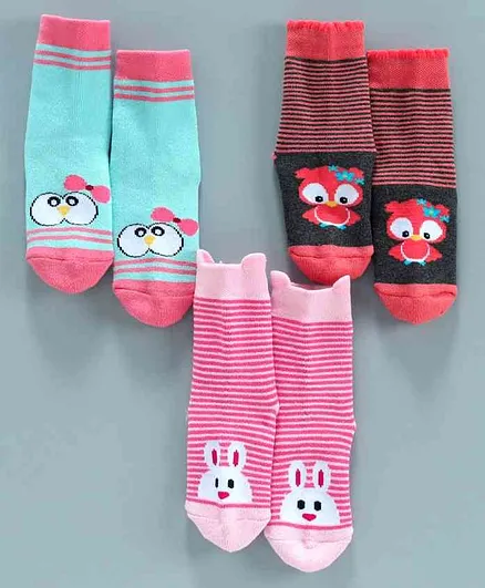 Bonjour Ankle Length Socks Pack of 3 - Pink Blue