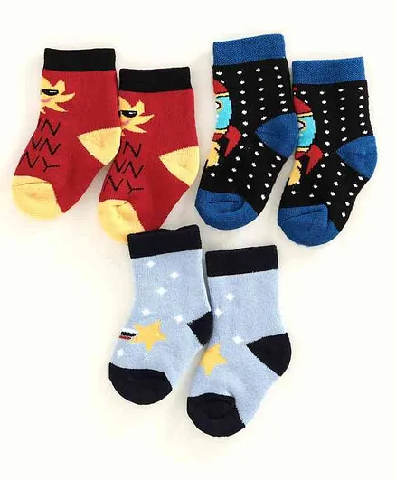 Bonjour Ankle Length Socks Pack of 3 - Red Blue Black