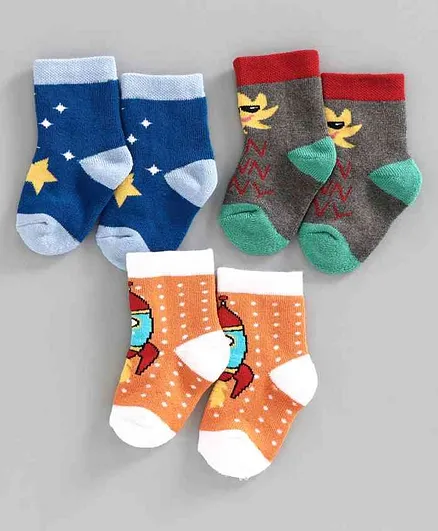 Bonjour Ankle Length Socks Pack of 3 - Orange Grey Blue