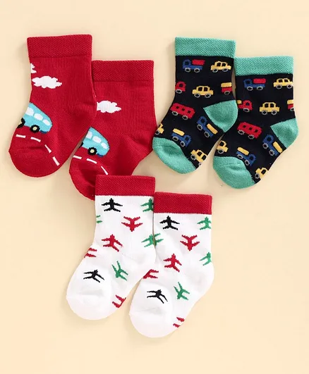 Bonjour Ankle Length Socks Pack of 3 - Red White