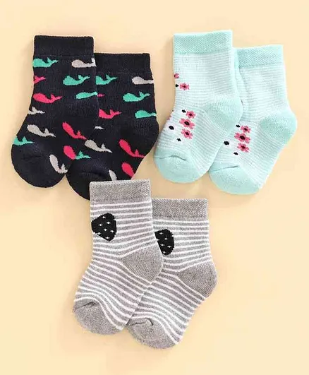 Bonjour Ankle Length Socks Pack of 3 - Blue Grey