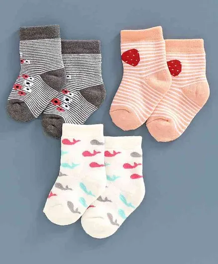 Bonjour Multi Design Ankle Length Socks Set of 3 Pairs - Blue Peach