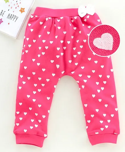 Babyhug Full Length Diaper Leggings Heart Print - Pink