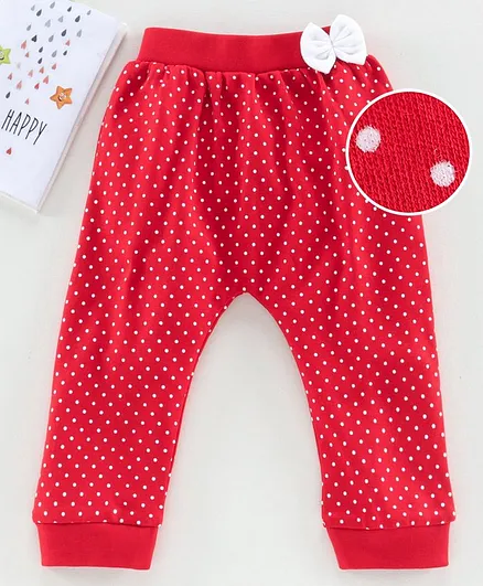 Babyhug Full Length Cotton Diaper Leggings Polka Dot Print - Red