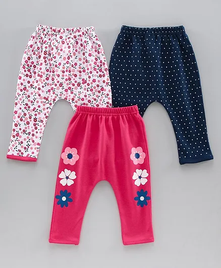 Babyhug Full Length Diaper Leggings Pack of 3 - Blue Pink