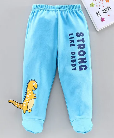 Babyhug Bootie Leggings Dino & Text Print - Blue