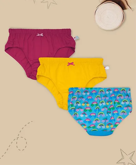 D'chica Pack Of 3 Rainbow Print Panties - Blue Yellow Pink