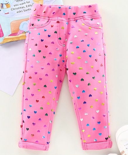 Little Kangaroos Full Length Jeggings Heart Print - Pink