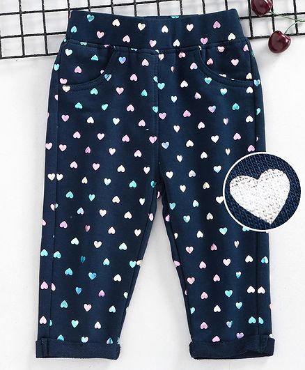 Little Kangaroos Full Length Jeggings Heart Print - Navy Blue