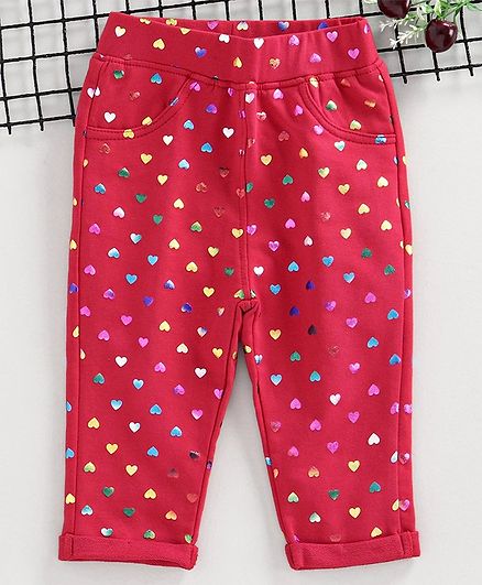 Little Kangaroos Full Length Jeggings Heart Print - Red