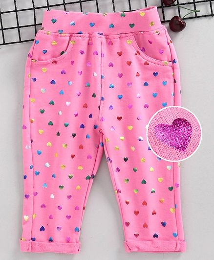 Little Kangaroos Full Length Jeggings Heart Print - Light Pink