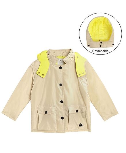 Cherry Crumble By Nitt Hyman Full Sleeves Lightweight Puffer Hooded Jacket - Beige