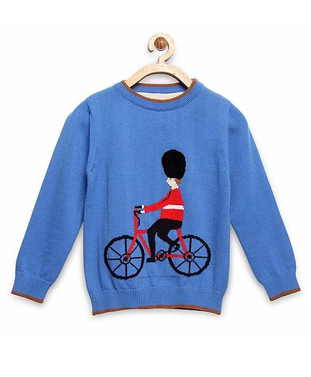 Cherry Crumble By Nitt Hyman Full Sleeves Cycling Design Sweater - Blue