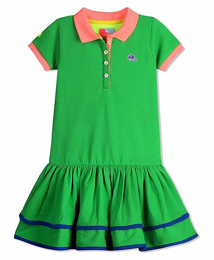Cherry Crumble By Nitt Hyman Half Sleeves Sporty Polo Ruffled Hem Dress - Green