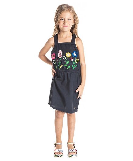 Cherry Crumble By Nitt Hyman Flora Embroidered Sleeveless Dress - Navy Blue