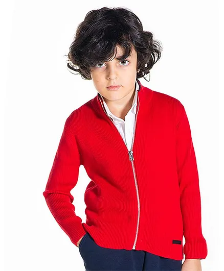 Cherry Crumble By Nitt Hyman Full Sleeves Solid Colour Jacket - Red
