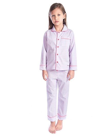 Cherry Crumble By Nitt Hyman Full Sleeves Checkered Night Suit - Light Pink