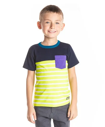 Cherry Crumble By Nitt Hyman Half Sleeves Striped T-Shirt - Navy Blue & Yellow