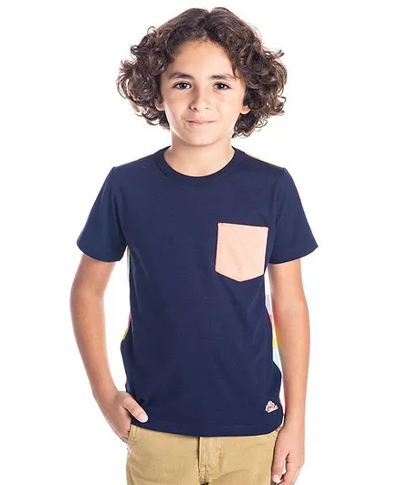 Cherry Crumble By Nitt Hyman Half Sleeves Solid Color T-Shirt - Navy Blue