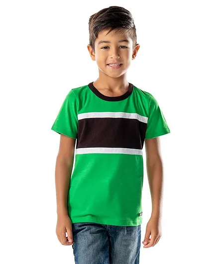 Cherry Crumble By Nitt Hyman Half Sleeves Color Blocked Tee - Green