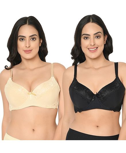 Curvy Love Pack Of 2 Lace Crafted Plus Size Bra - Beige Black