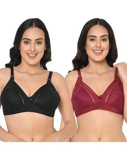 Curvy Love Solid Pack Of 2 Bra - Black & Maroon