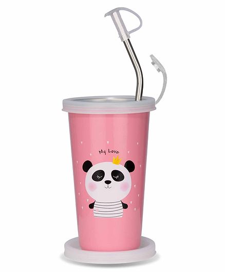 Falcon We Bare Bears Stainless Steel Straw Sipper Pink - 370 ml