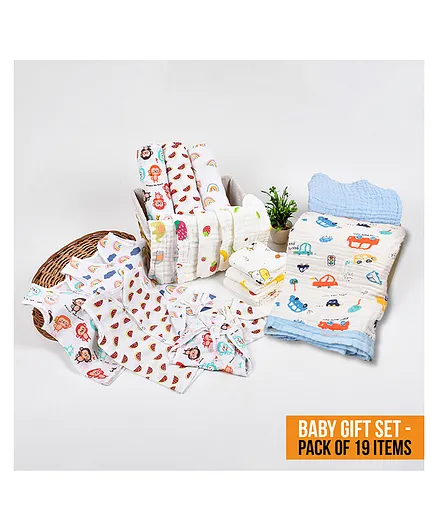 Mom's Home 19 Piece Muslin Baby Gift Set - Blue White
