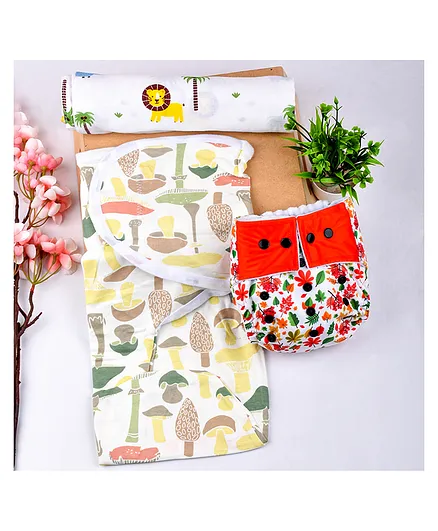 Mom's Home Reusable Pocket Diaper With 2 Swaddle Wraps - Multicolor