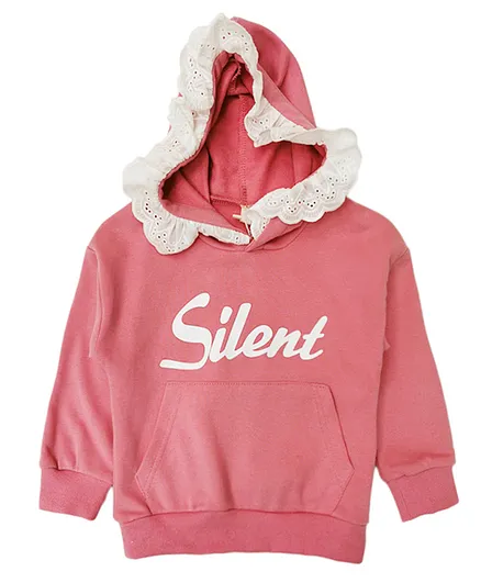 Kookie Kids Full sleeves Hooded Sweatshirt Text Print - Pink