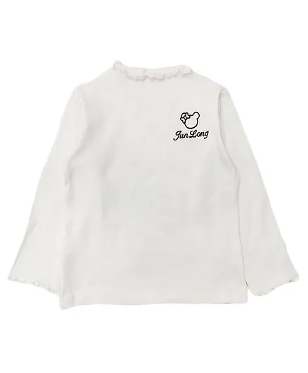 Kookie Kids Full Sleeves Top Text Embroidered - White