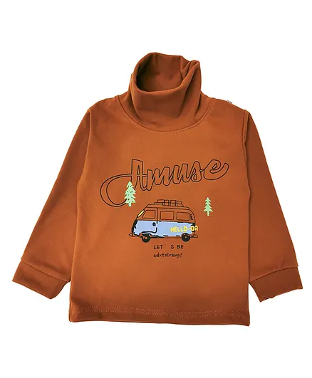 Kookie Kids Full Sleeves Tee Bus Print - Brown