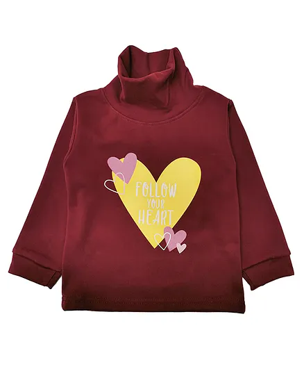Kookie Kids Full Sleeves Top Heart Print - Maroon