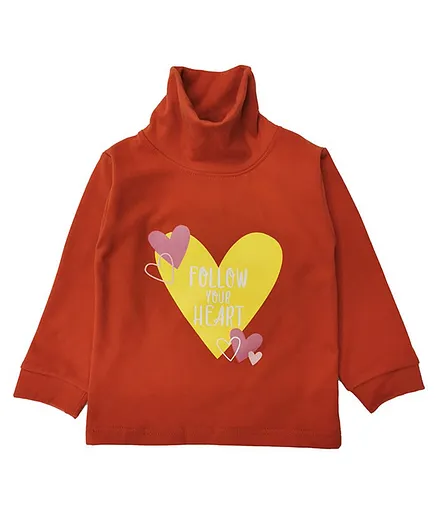 Kookie Kids Full Sleeves Top Heart Print - Orange
