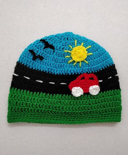 Knit Masters Car Design Cap - Blue & Red